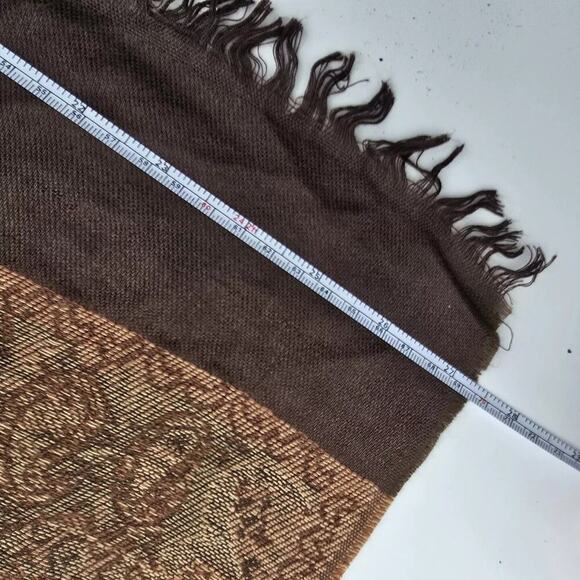 Pashmina Scarf Brown Silk Fringe Rectangle Wrap Boho Paisley 27X69 - Picture 10 of 12